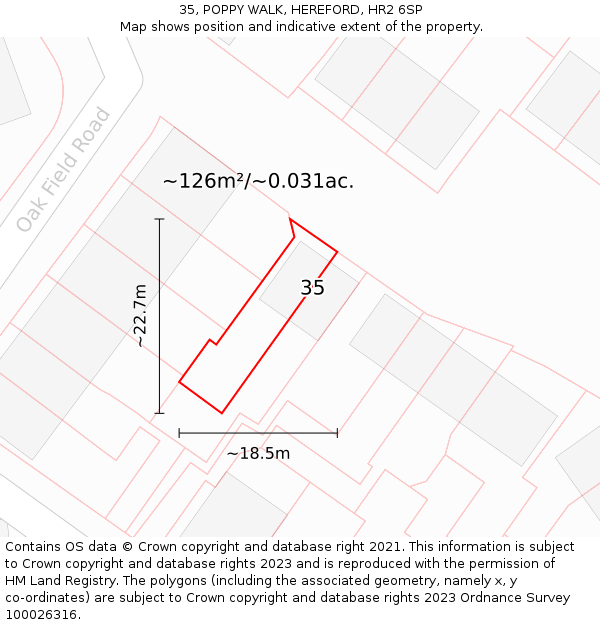 35, POPPY WALK, HEREFORD, HR2 6SP: Plot and title map