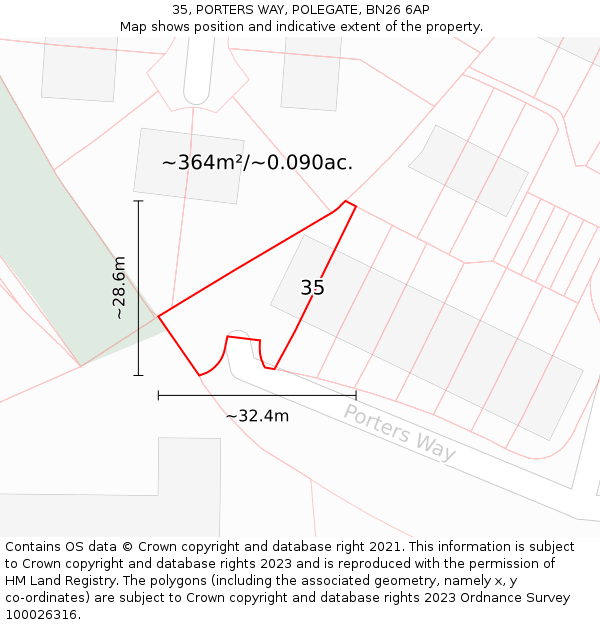 35, PORTERS WAY, POLEGATE, BN26 6AP: Plot and title map