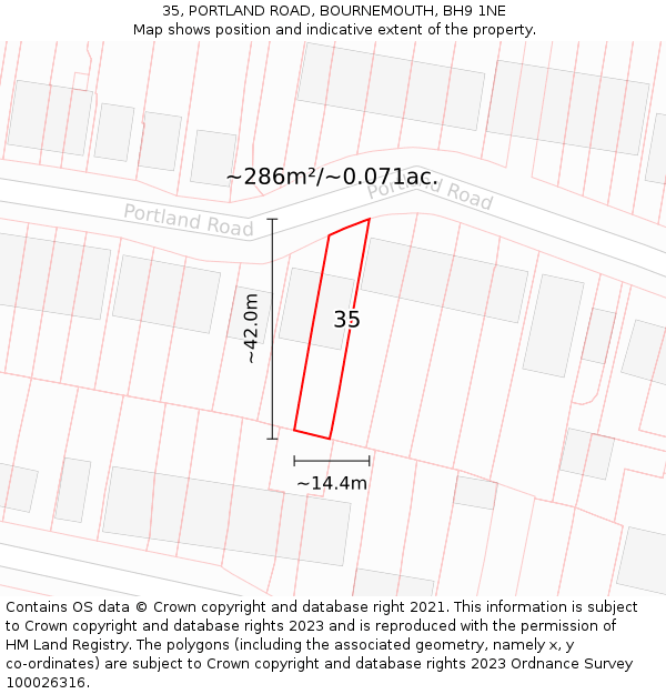 35, PORTLAND ROAD, BOURNEMOUTH, BH9 1NE: Plot and title map