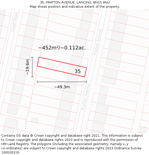 35, PRATTON AVENUE, LANCING, BN15 9NU: Plot and title map