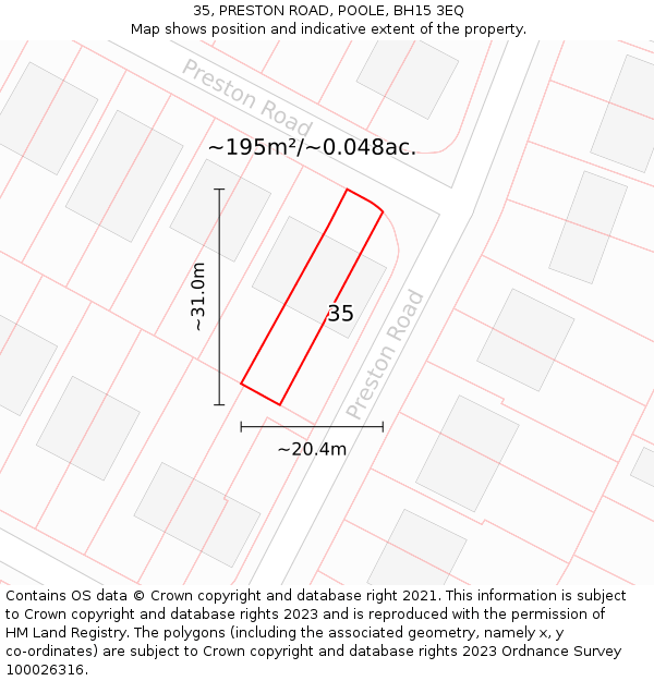35, PRESTON ROAD, POOLE, BH15 3EQ: Plot and title map