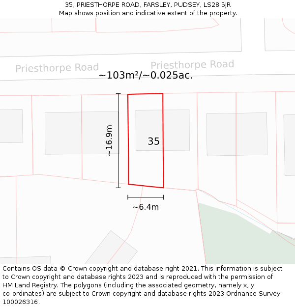 35, PRIESTHORPE ROAD, FARSLEY, PUDSEY, LS28 5JR: Plot and title map