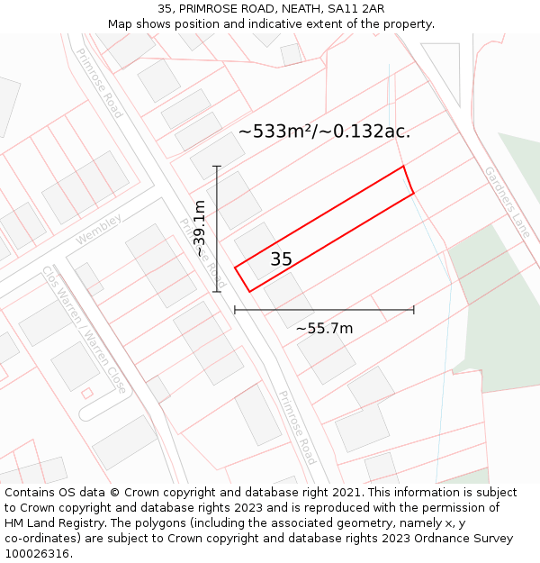 35, PRIMROSE ROAD, NEATH, SA11 2AR: Plot and title map