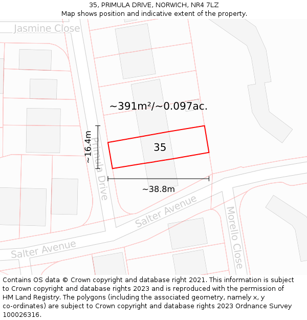 35, PRIMULA DRIVE, NORWICH, NR4 7LZ: Plot and title map