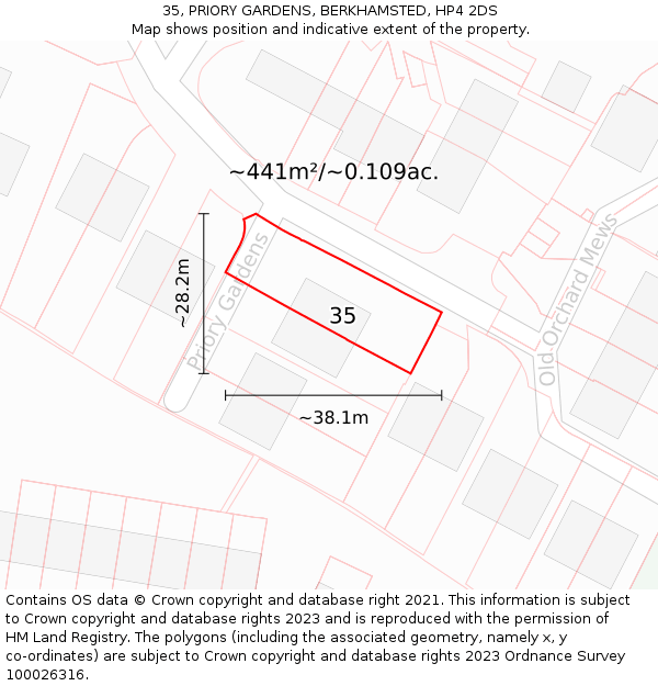 35, PRIORY GARDENS, BERKHAMSTED, HP4 2DS: Plot and title map
