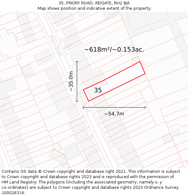 35, PRIORY ROAD, REIGATE, RH2 8JA: Plot and title map