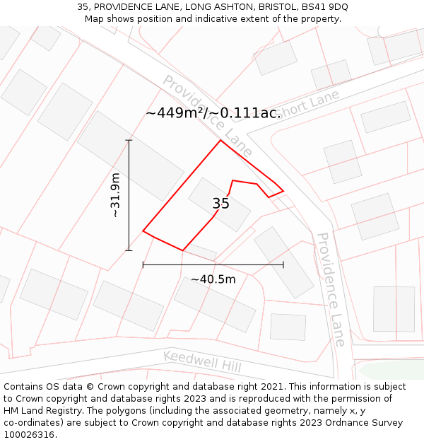 35, PROVIDENCE LANE, LONG ASHTON, BRISTOL, BS41 9DQ: Plot and title map