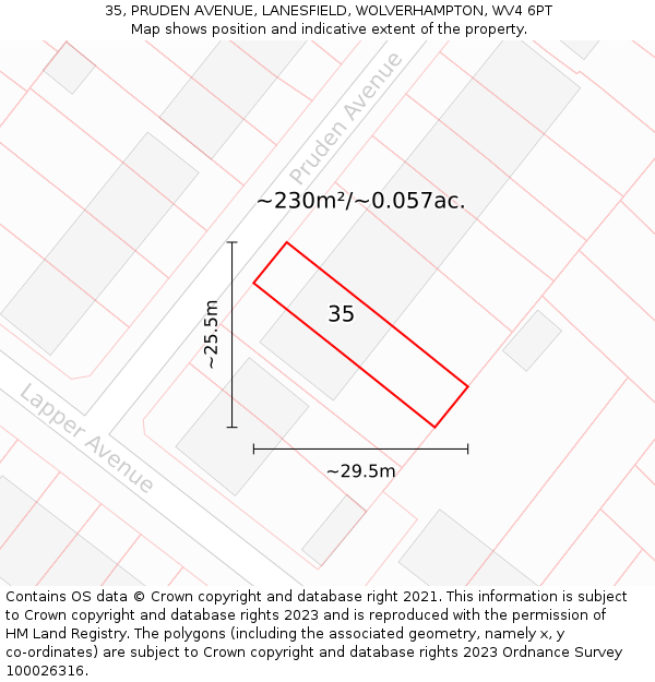 35, PRUDEN AVENUE, LANESFIELD, WOLVERHAMPTON, WV4 6PT: Plot and title map