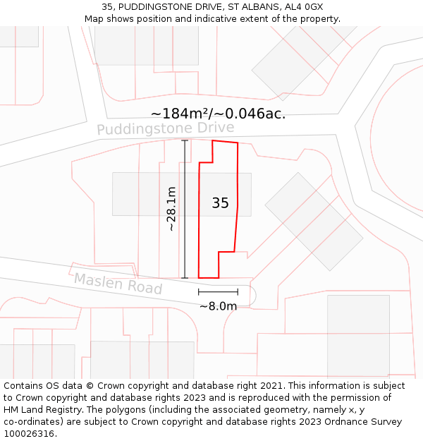 35, PUDDINGSTONE DRIVE, ST ALBANS, AL4 0GX: Plot and title map
