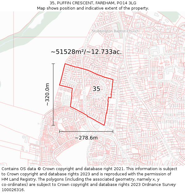 35, PUFFIN CRESCENT, FAREHAM, PO14 3LG: Plot and title map
