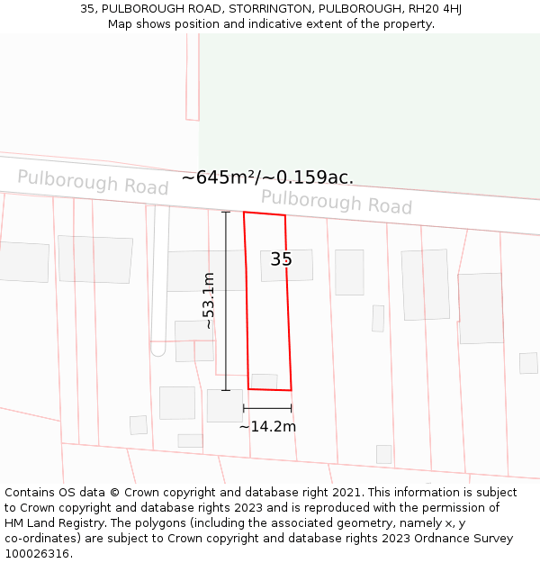 35, PULBOROUGH ROAD, STORRINGTON, PULBOROUGH, RH20 4HJ: Plot and title map