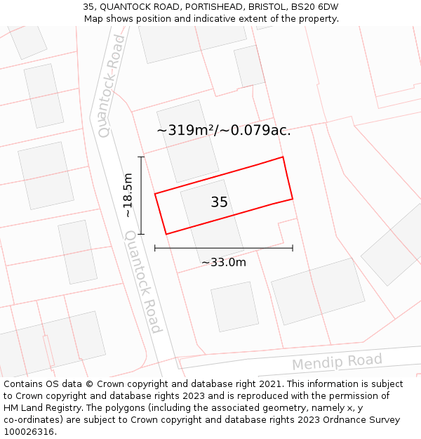 35, QUANTOCK ROAD, PORTISHEAD, BRISTOL, BS20 6DW: Plot and title map