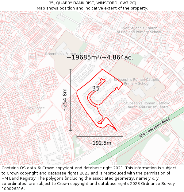 35, QUARRY BANK RISE, WINSFORD, CW7 2GJ: Plot and title map