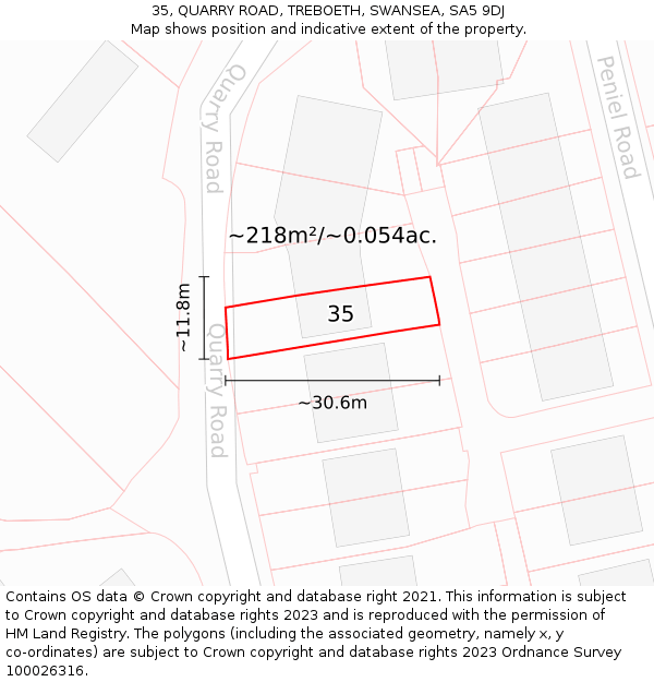 35, QUARRY ROAD, TREBOETH, SWANSEA, SA5 9DJ: Plot and title map