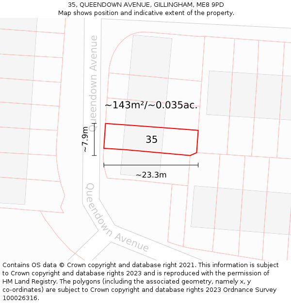 35, QUEENDOWN AVENUE, GILLINGHAM, ME8 9PD: Plot and title map