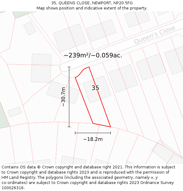 35, QUEENS CLOSE, NEWPORT, NP20 5FG: Plot and title map