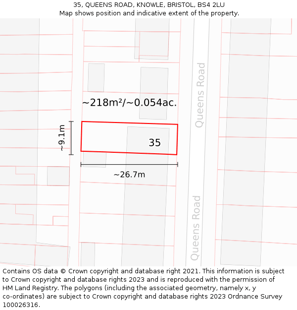 35, QUEENS ROAD, KNOWLE, BRISTOL, BS4 2LU: Plot and title map