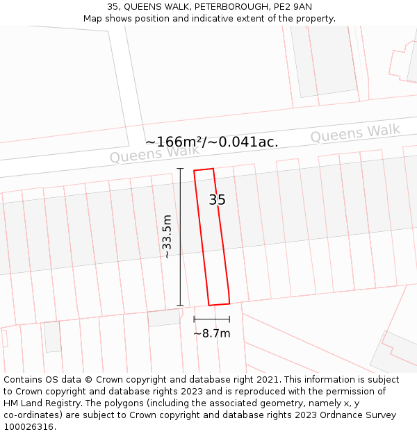35, QUEENS WALK, PETERBOROUGH, PE2 9AN: Plot and title map