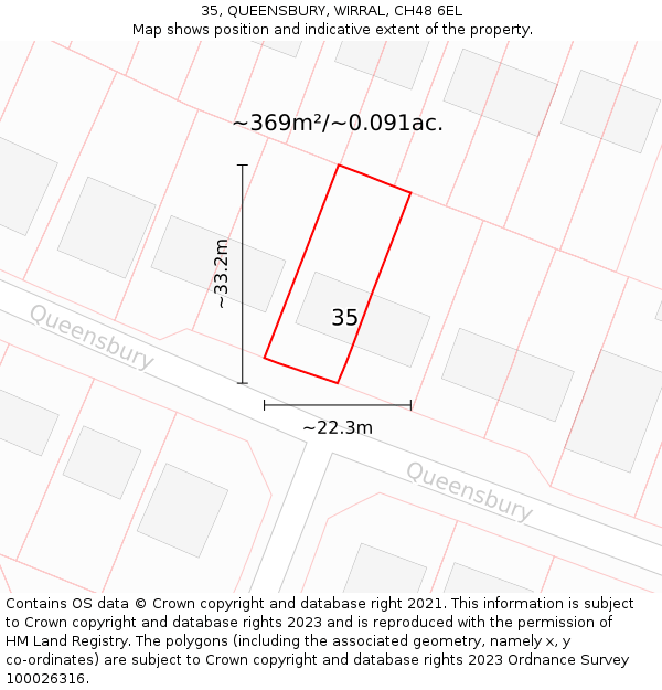 35, QUEENSBURY, WIRRAL, CH48 6EL: Plot and title map