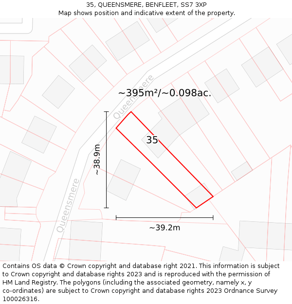 35, QUEENSMERE, BENFLEET, SS7 3XP: Plot and title map
