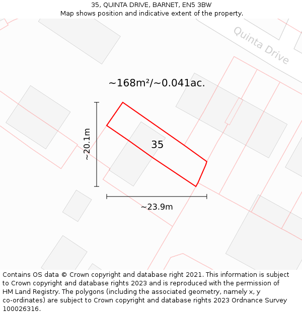 35, QUINTA DRIVE, BARNET, EN5 3BW: Plot and title map