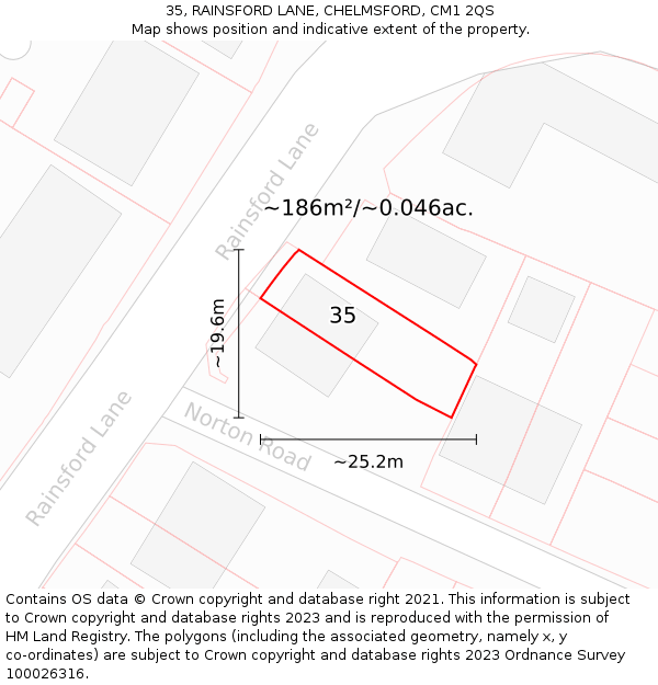 35, RAINSFORD LANE, CHELMSFORD, CM1 2QS: Plot and title map