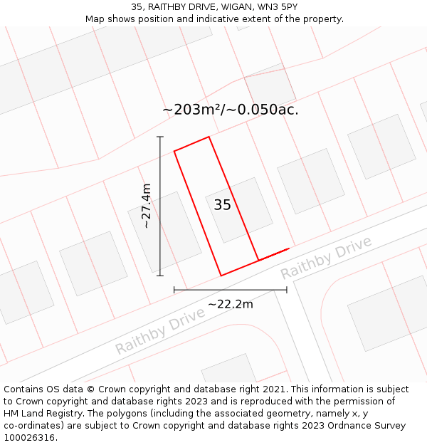 35, RAITHBY DRIVE, WIGAN, WN3 5PY: Plot and title map