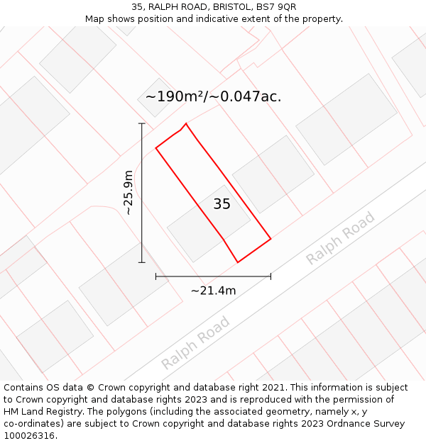 35, RALPH ROAD, BRISTOL, BS7 9QR: Plot and title map