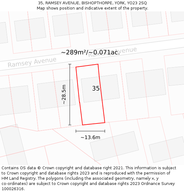 35, RAMSEY AVENUE, BISHOPTHORPE, YORK, YO23 2SQ: Plot and title map
