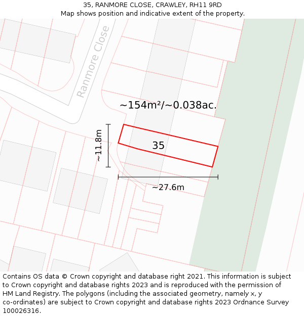 35, RANMORE CLOSE, CRAWLEY, RH11 9RD: Plot and title map