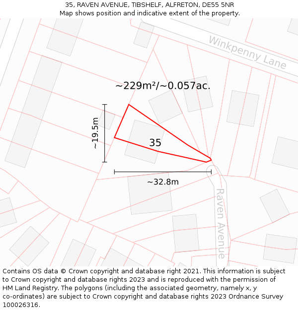 35, RAVEN AVENUE, TIBSHELF, ALFRETON, DE55 5NR: Plot and title map