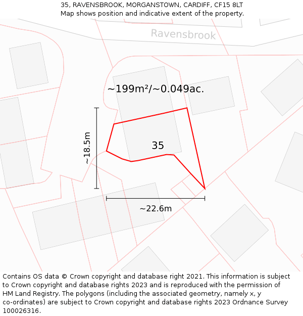 35, RAVENSBROOK, MORGANSTOWN, CARDIFF, CF15 8LT: Plot and title map