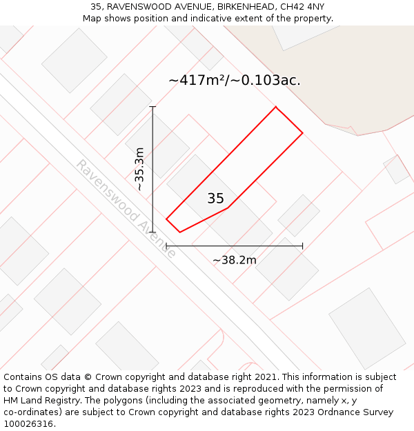 35, RAVENSWOOD AVENUE, BIRKENHEAD, CH42 4NY: Plot and title map