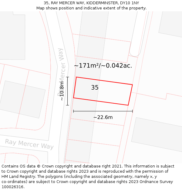 35, RAY MERCER WAY, KIDDERMINSTER, DY10 1NY: Plot and title map