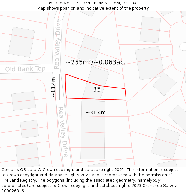 35, REA VALLEY DRIVE, BIRMINGHAM, B31 3XU: Plot and title map