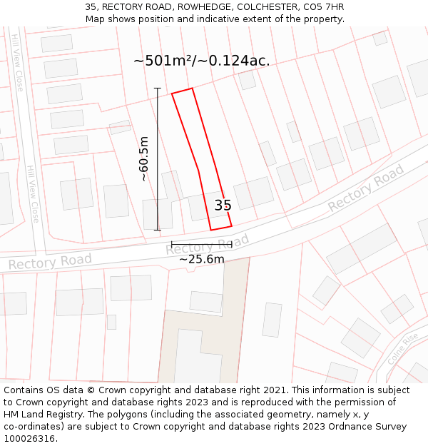 35, RECTORY ROAD, ROWHEDGE, COLCHESTER, CO5 7HR: Plot and title map