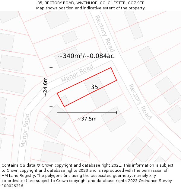 35, RECTORY ROAD, WIVENHOE, COLCHESTER, CO7 9EP: Plot and title map