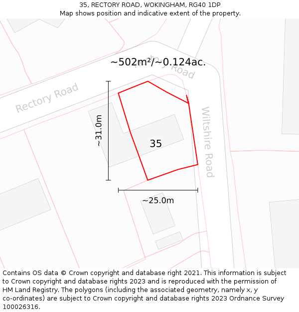 35, RECTORY ROAD, WOKINGHAM, RG40 1DP: Plot and title map