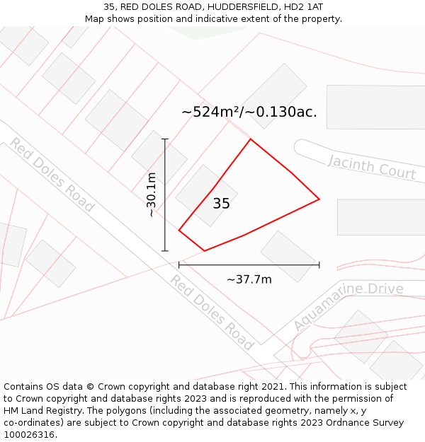 35, RED DOLES ROAD, HUDDERSFIELD, HD2 1AT: Plot and title map