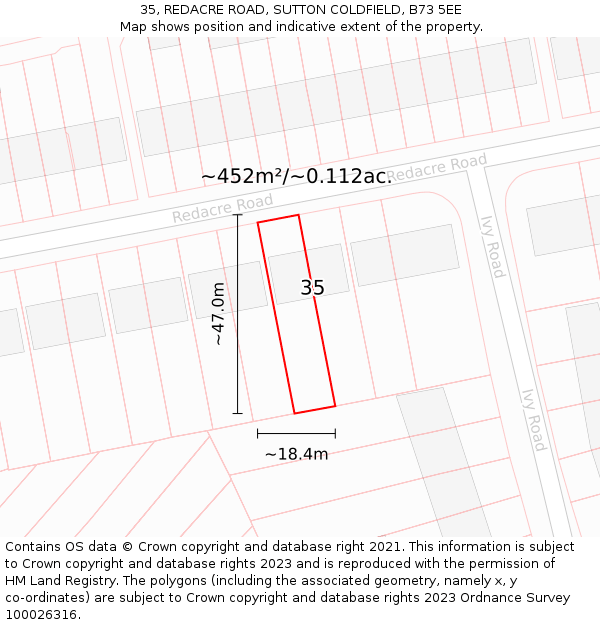 35, REDACRE ROAD, SUTTON COLDFIELD, B73 5EE: Plot and title map