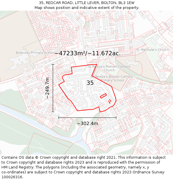 35, REDCAR ROAD, LITTLE LEVER, BOLTON, BL3 1EW: Plot and title map