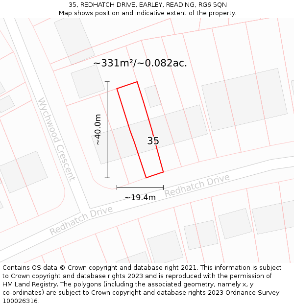 35, REDHATCH DRIVE, EARLEY, READING, RG6 5QN: Plot and title map