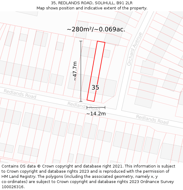 35, REDLANDS ROAD, SOLIHULL, B91 2LR: Plot and title map