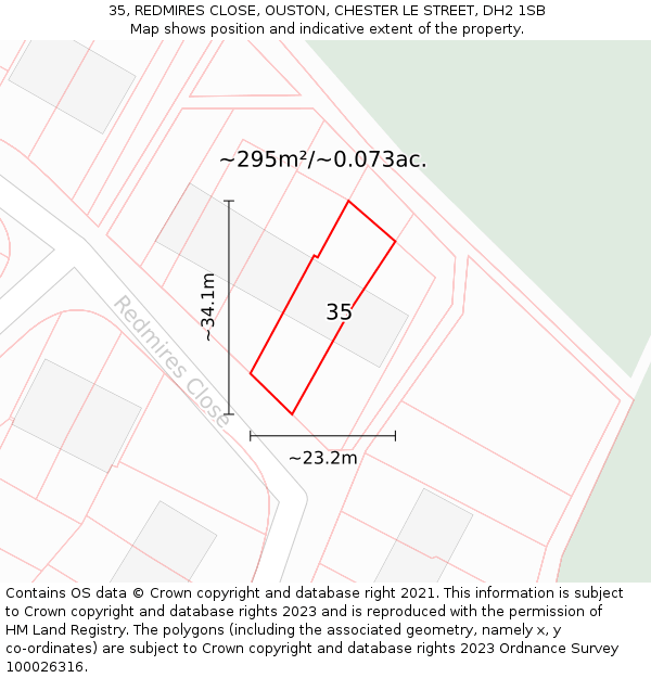 35, REDMIRES CLOSE, OUSTON, CHESTER LE STREET, DH2 1SB: Plot and title map