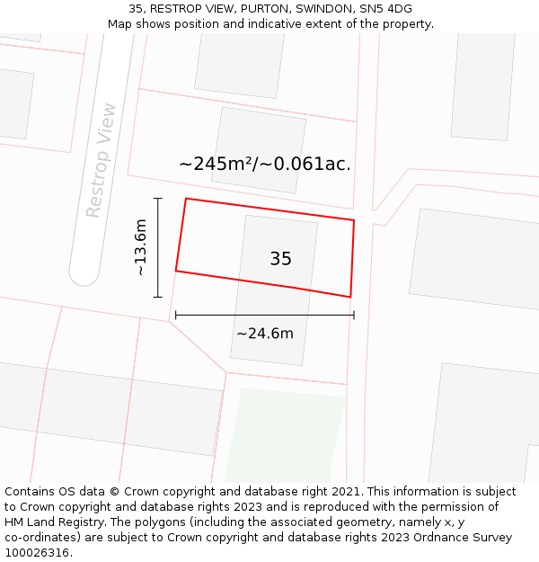 35, RESTROP VIEW, PURTON, SWINDON, SN5 4DG: Plot and title map