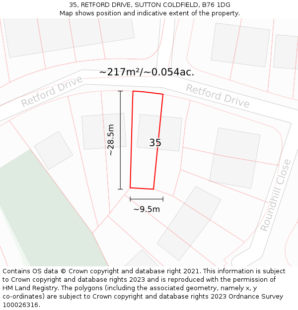 35, RETFORD DRIVE, SUTTON COLDFIELD, B76 1DG: Plot and title map
