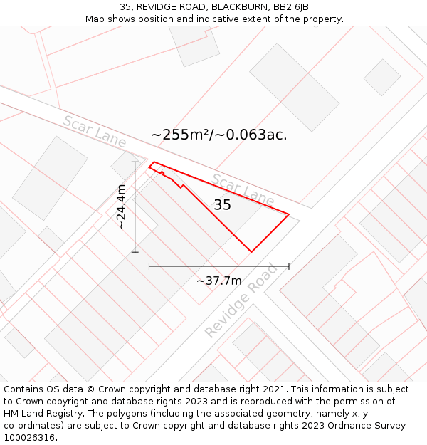 35, REVIDGE ROAD, BLACKBURN, BB2 6JB: Plot and title map