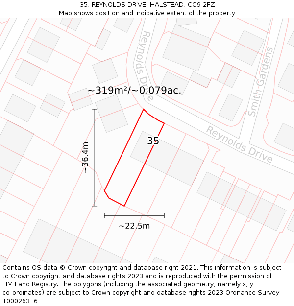 35, REYNOLDS DRIVE, HALSTEAD, CO9 2FZ: Plot and title map