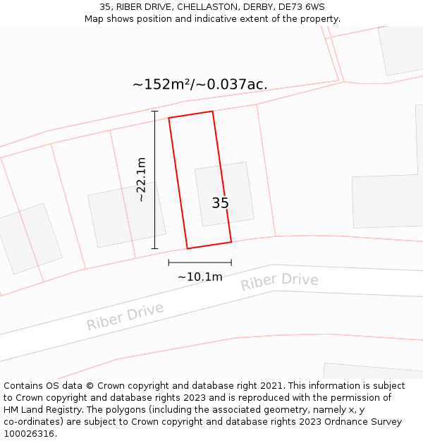 35, RIBER DRIVE, CHELLASTON, DERBY, DE73 6WS: Plot and title map