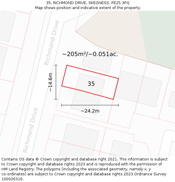 35, RICHMOND DRIVE, SKEGNESS, PE25 3PQ: Plot and title map